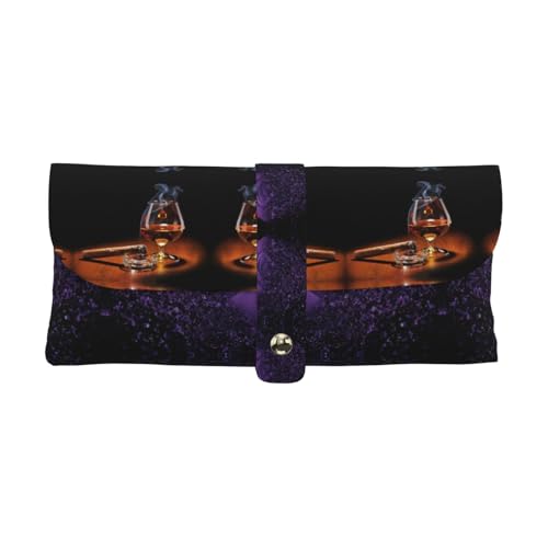 KLMELLMDE Exquisites Zigarren- und Whiskey-Federmäppchen, Schnappverschluss, Leder-Brillentasche, Schulstiftetui, Büro-Schreibwaren-Organizer, Make-up-Tasche. von KLMELLMDE