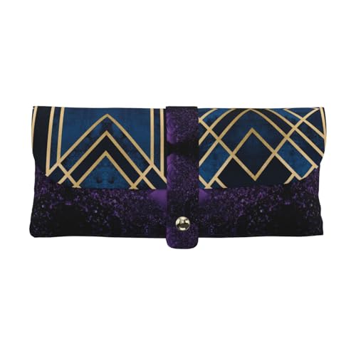 KLMELLMDE Exquisites abstraktes geometrisches gestreiftes Stifteetui, Schnappverschluss aus Leder, Brillentasche, Schulstiftetui, Bürobedarf-Organizer, Make-up-Tasche von KLMELLMDE