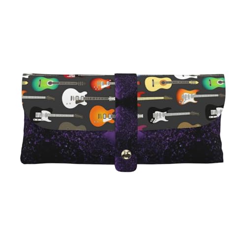 KLMELLMDE Exquisites buntes Gitarren-Federmäppchen, Schnappverschluss, Leder-Brillenetui, Schul-Federmäppchen, Büro-Schreibwaren-Organizer, Make-up-Tasche. von KLMELLMDE