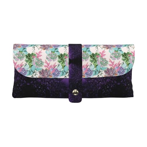 KLMELLMDE Exquisites buntes Sukkulenten-Federmäppchen, Schnappverschluss, Leder-Brillententasche, Schulstifte-Etui, Büro-Schreibwaren-Organizer, Make-up-Tasche. von KLMELLMDE