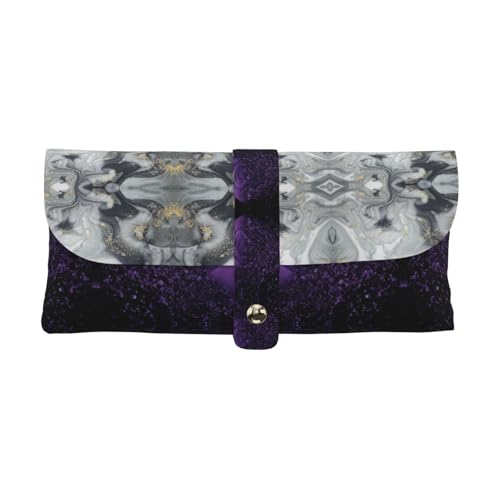 KLMELLMDE Exquisites graues Federmäppchen mit Marmorstreifen, Schnappverschluss aus Leder, Brillentasche, Schulstiftetui, Bürobedarf-Organizer, Make-up-Tasche von KLMELLMDE