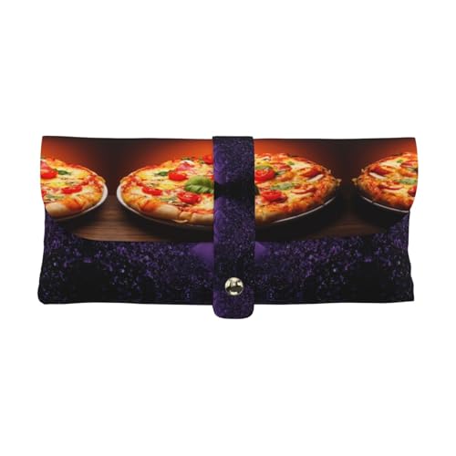 KLMELLMDE Exquisites großes Pizza-Stiftetui, Schnappverschluss, Leder-Brillentasche, Schulstiftetui, Bürobedarf-Organizer, Make-up-Tasche. von KLMELLMDE