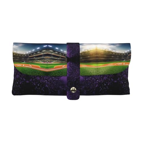 KLMELLMDE Exquisites grünes Baseballfeld-Hintergrund, Stifteetui, Schnappverschluss, Leder-Brillentasche, Schulstifte-Etui, Büro-Schreibwaren-Organizer, Make-up-Tasche. von KLMELLMDE