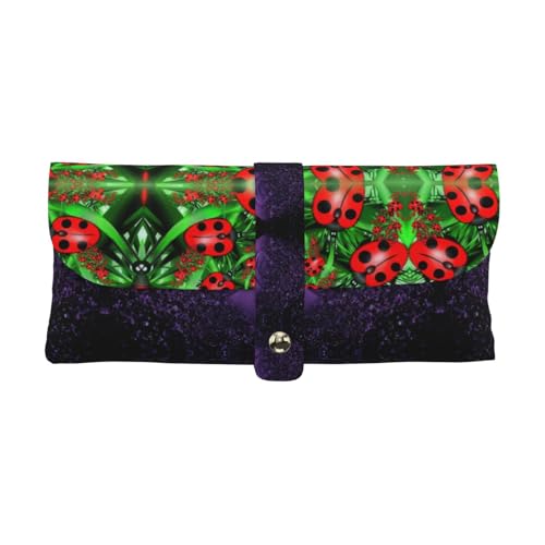 KLMELLMDE Exquisites rotes Marienkäfer-Federmäppchen, Schnappverschluss, Leder, Brillentasche, Schulstiftetui, Bürobedarf-Organizer, Make-up-Tasche. von KLMELLMDE