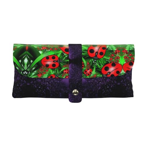 KLMELLMDE Exquisites rotes Marienkäfer-Federmäppchen, Schnappverschluss, Leder, Brillentasche, Schulstiftetui, Bürobedarf-Organizer, Make-up-Tasche. von KLMELLMDE