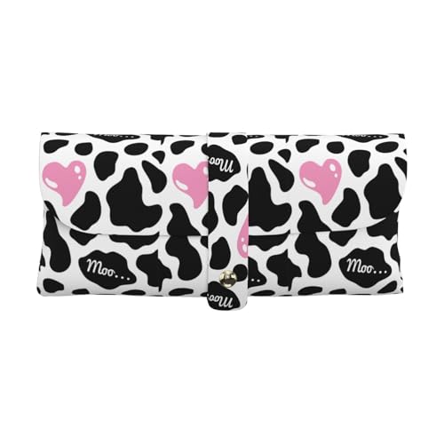 KLMELLMDE Exquisites schwarz-weißes Milchkuh-Stiftetui, Schnappverschluss, Leder-Brillentasche, Schulstifte-Etui, Büro-Schreibwaren-Organizer, Make-up-Tasche. von KLMELLMDE