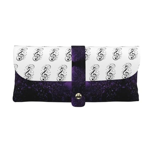 KLMELLMDE Exquisites schwarzes Federmäppchen mit Musiknoten, Schnappverschluss, Leder-Brillentasche, Schulstiftetui, Bürobedarf-Organizer, Make-up-Tasche. von KLMELLMDE