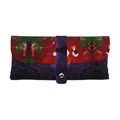 KLMELLMDE Exquisites süßes Weihnachtsmann-Federmäppchen, Schnappverschluss, Leder-Brillentasche, Schulstiftetui, Bürobedarf-Organizer, Make-up-Tasche. von KLMELLMDE