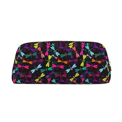 KLMELLMDE Federmäppchen aus Leder mit Reißverschluss, niedliches Libellen-Stiftetui, großes Fassungsvermögen, Schul- und Bürobedarf, Schreibwarentasche, Kosmetiktasche, Münzgeldbörse, silber von KLMELLMDE