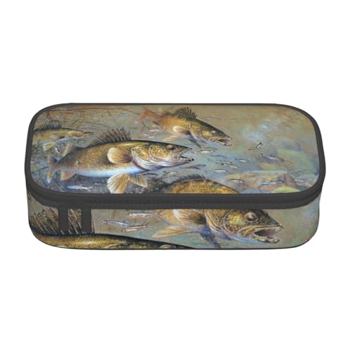 KLMELLMDE Federmäppchen mit großem Fassungsvermögen, Angelsee, Fischer, Organisation, Federmäppchen, Schul-Bleistifttasche, Büro-Schreibwaren-Organizer, Kosmetiktasche. von KLMELLMDE