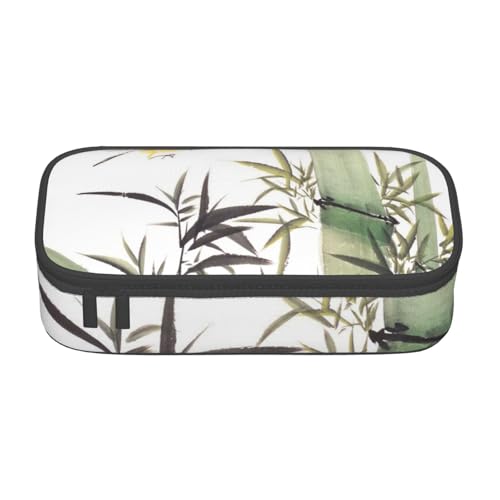 KLMELLMDE Federmäppchen mit großem Fassungsvermögen, Bambus-Vogel-Muster, Federmäppchen, Schule, Federmäppchen, Bürobedarf-Organizer, Kosmetiktasche. von KLMELLMDE
