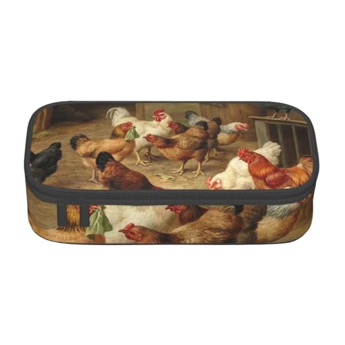KLMELLMDE Federmäppchen mit großem Fassungsvermögen, Bauernhof-Hühner-Federmäppchen, Federmäppchen, Schul-Bleistifttasche, Büro-Schreibwaren-Organizer, Kosmetiktasche. von KLMELLMDE