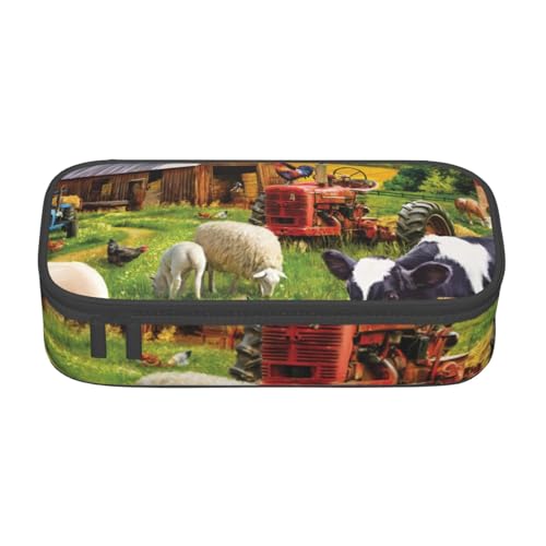 KLMELLMDE Federmäppchen mit großem Fassungsvermögen, Bauernhoftiere, Organisation, Federmäppchen, Schul-Bleistifttasche, Bürobedarf-Organizer, Kosmetiktasche. von KLMELLMDE