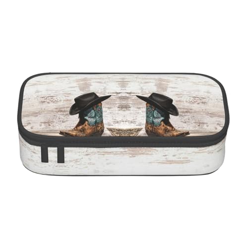 KLMELLMDE Federmäppchen mit großem Fassungsvermögen, Cowboyhut und Stiefeln, Organisieren, Federmäppchen, Schul-Bleistifttasche, Büro-Schreibwaren-Organizer, Kosmetiktasche. von KLMELLMDE