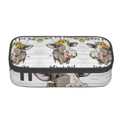 KLMELLMDE Federmäppchen mit großem Fassungsvermögen, Kuh-Sonnenblumen-Haus, Organisation, Federmäppchen, Schul-Bleistifttasche, Büro-Schreibwaren-Organizer, Kosmetiktasche. von KLMELLMDE