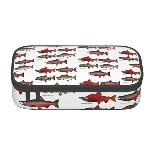 KLMELLMDE Federmäppchen mit großem Fassungsvermögen, Lachs, Organisation, Federmäppchen, Schul-Bleistifttasche, Bürobedarf-Organizer, Kosmetiktasche. von KLMELLMDE