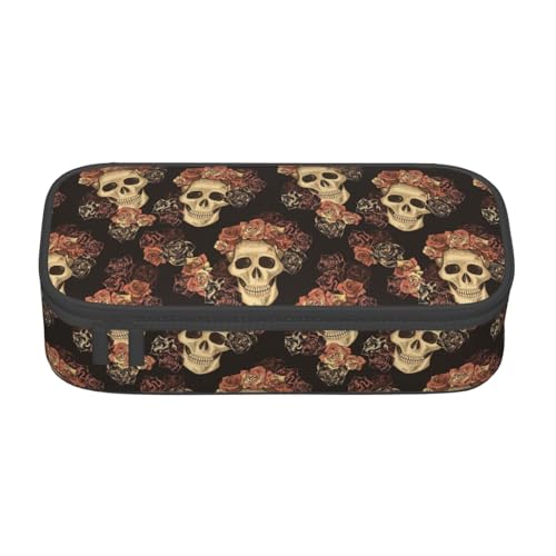 KLMELLMDE Federmäppchen mit großem Fassungsvermögen, Motiv: Totenkopf, Federmäppchen, für Schule, Büro, Schreibwaren, Kosmetiktasche. von KLMELLMDE