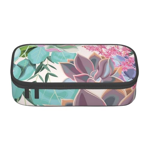 KLMELLMDE Federmäppchen mit großem Fassungsvermögen, buntes Sukkulenten-Federmäppchen, Federmäppchen, Schul-Bleistifttasche, Büro-Schreibwaren-Organizer, Kosmetiktasche. von KLMELLMDE