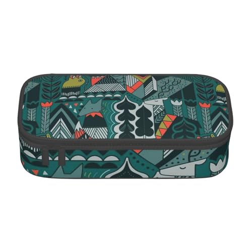 KLMELLMDE Federmäppchen mit großem Fassungsvermögen, grüne Tiere, Organisation, Federmäppchen, Schul-Bleistifttasche, Bürobedarf-Organizer, Kosmetiktasche. von KLMELLMDE