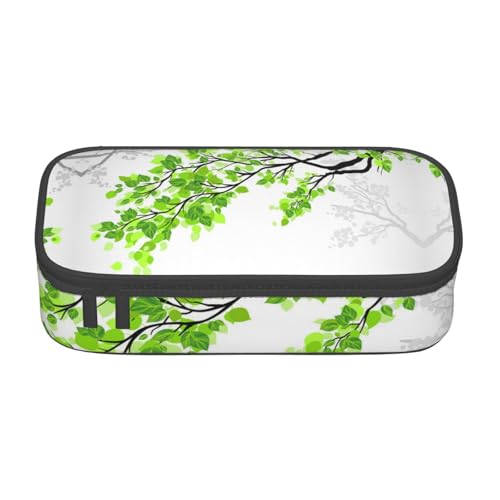 KLMELLMDE Federmäppchen mit großem Fassungsvermögen, grünes und weißes Blatt-Design, Organizer für Bleistifte, Schule, Büro, Schreibwaren, Kosmetiktasche. von KLMELLMDE