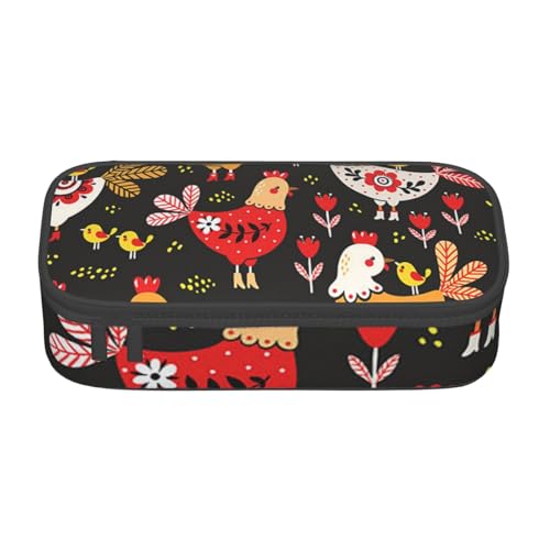 KLMELLMDE Federmäppchen mit großem Fassungsvermögen, niedliches Hahn-Hühner-Federmäppchen, Organisations-Bleistifttasche, Schul-Bleistifttasche, Büro-Schreibwaren-Organizer, Kosmetiktasche. von KLMELLMDE
