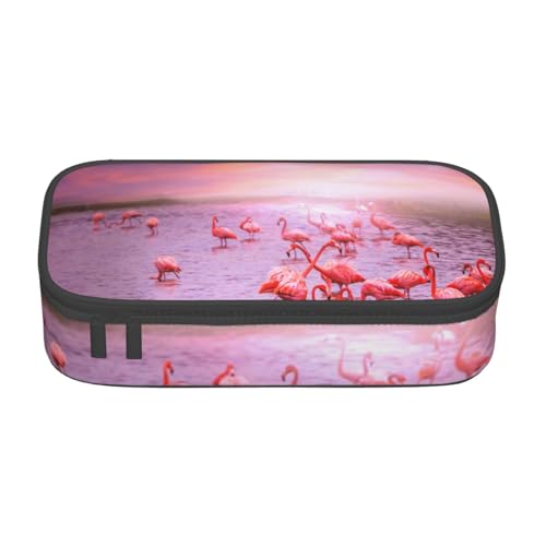 KLMELLMDE Federmäppchen mit großem Fassungsvermögen, rosa Flamingos, Federmäppchen, Schul-Bleistifttasche, Büro-Schreibwaren-Organizer, Kosmetiktasche. von KLMELLMDE