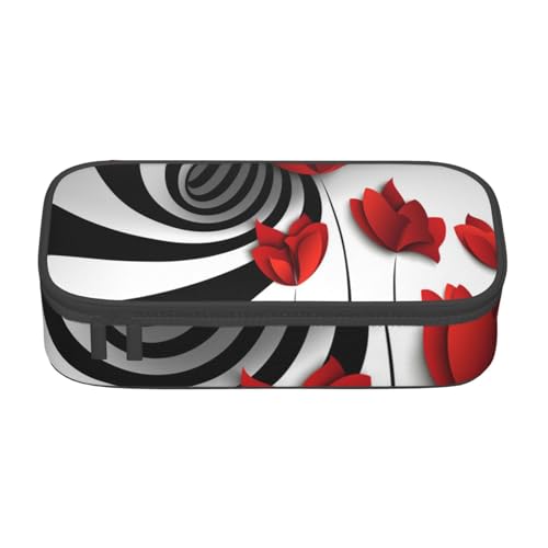 KLMELLMDE Federmäppchen mit großem Fassungsvermögen, rote Blume, Organisation, Federmäppchen, Schul-Bleistifttasche, Bürobedarf-Organizer, Kosmetiktasche. von KLMELLMDE