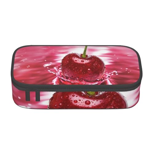 KLMELLMDE Federmäppchen mit großem Fassungsvermögen, rote Kirschen, Organisation, Federmäppchen, Schul-Bleistifttasche, Büro-Schreibwaren-Organizer, Kosmetiktasche. von KLMELLMDE
