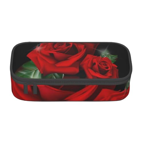 KLMELLMDE Federmäppchen mit großem Fassungsvermögen, rote Rosen, Federmäppchen, Federmäppchen, Schul-Bleistifttasche, Büro-Schreibwaren-Organizer, Kosmetiktasche. von KLMELLMDE