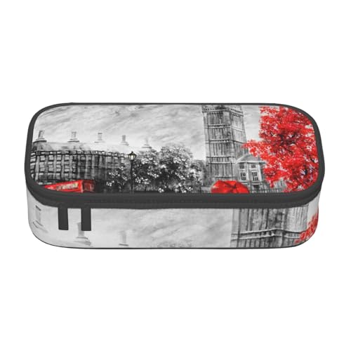 KLMELLMDE Federmäppchen mit großem Fassungsvermögen, rotes London-Street-Federmäppchen, Federmäppchen, Schul-Bleistifttasche, Büro-Schreibwaren-Organizer, Kosmetiktasche. von KLMELLMDE