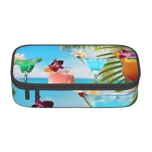 KLMELLMDE Federmäppchen mit großem Fassungsvermögen, tropisches Strand-Getränke-Federmäppchen, Federmäppchen, Schul-Bleistifttasche, Büro-Schreibwaren-Organizer, Kosmetiktasche. von KLMELLMDE