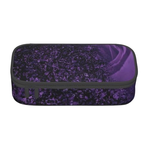 KLMELLMDE Federmäppchen mit großem Fassungsvermögen, violette Rose, Federmäppchen, Schul-Bleistifttasche, Bürobedarf-Organizer, Kosmetiktasche. von KLMELLMDE