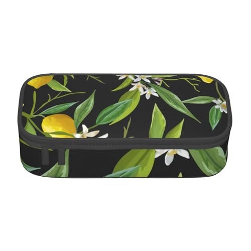 KLMELLMDE Federmäppchen mit großer Kapazität, Zitronen- und Blumen-Motiv, Organisation, Federmäppchen, Schul-Bleistifttasche, Büro-Schreibwaren-Organizer, Kosmetiktasche. von KLMELLMDE