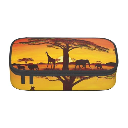 KLMELLMDE Federmäppchen mit großer Kapazität, afrikanisches Tier, Sonnenuntergang, Organisation, Federmäppchen, Schul-Bleistifttasche, Büro-Schreibwaren-Organizer, Kosmetiktasche. von KLMELLMDE