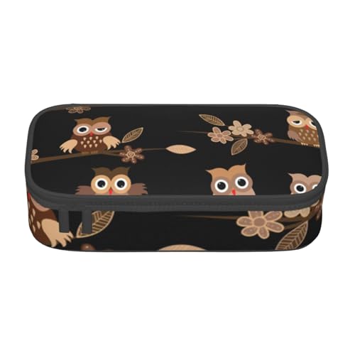 KLMELLMDE Federmäppchen mit großer Kapazität, niedliches braunes Cartoon-Eulen-Design, Federmäppchen, Schul-Bleistifttasche, Büro-Schreibwaren-Organizer, Kosmetiktasche. von KLMELLMDE