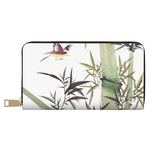 KLMELLMDE Geldbörse Herren Damen Bambus Vogel Muster Geldbörse Bedrucktes Kartenetui Multi-Fach (mit Münzfach, Kreditkartenfächern, Geldscheinfach, weiß, Einheitsgröße, Modern von KLMELLMDE
