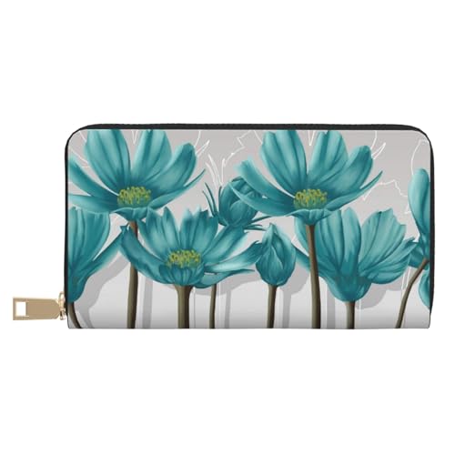 KLMELLMDE Geldbörse Herren Damen Blaugrün Grau und Weiß Floral Wallet Bedrucktes Kartenetui Multi-Fach (mit Münzfach, Kreditkartenfächern, Geldscheinfach, weiß, Einheitsgröße, Modern von KLMELLMDE