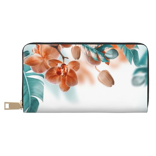 KLMELLMDE Geldbörse Herren Damen Blaugrün und Orange Orchidee Bedrucktes Kartenetui Multi-Fach (mit Münzfach, Kreditkartenfächern, Geldscheinfach, weiß, Einheitsgröße, Modern von KLMELLMDE