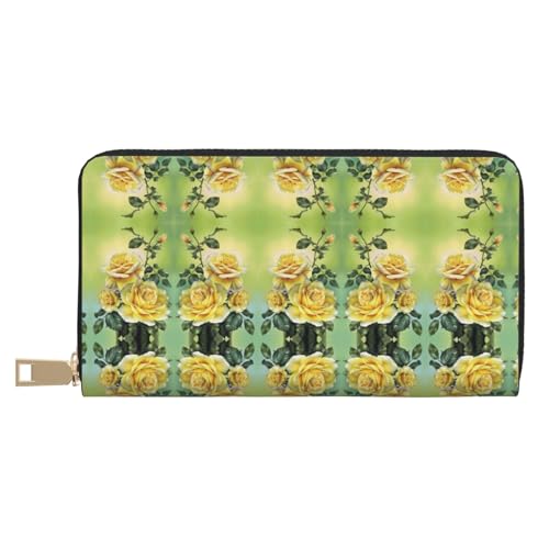 KLMELLMDE Geldbörse Herren Damen Gelb Rose Bedrucktes Kartenetui Multi-Fach (mit Münzfach, Kreditkartenfächern, Geldscheinfach, weiß, Einheitsgröße, Modern von KLMELLMDE