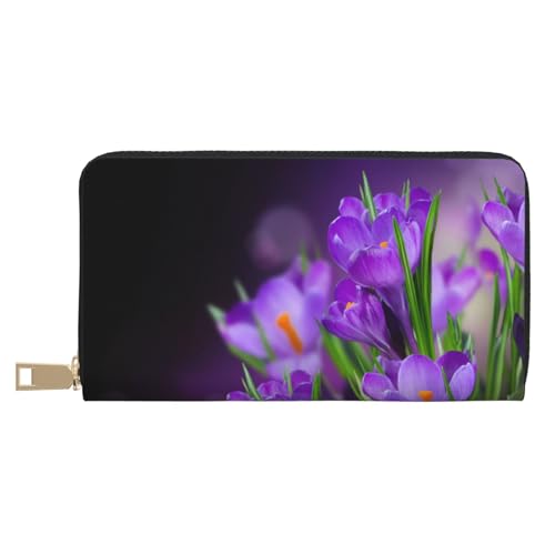 KLMELLMDE Geldbörse Herren Damen Grün Blätter und Lila Blumen Geldbörse Bedruckt Kartenetui Multi-Fach (mit Münzfach, Kreditkartenfächer, Geldscheinfach, weiß, Einheitsgröße, Modern von KLMELLMDE