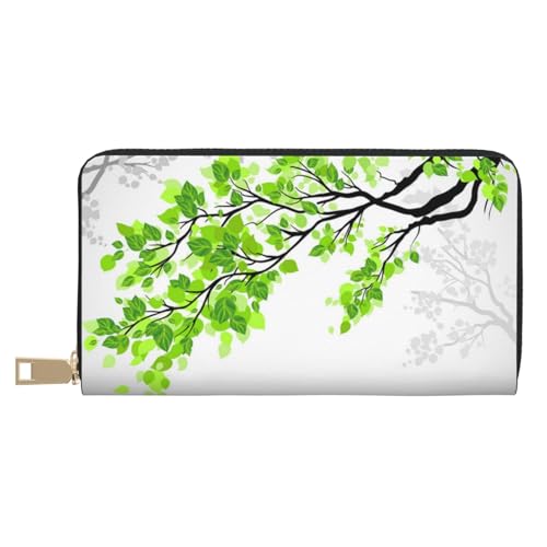 KLMELLMDE Geldbörse Herren Damen Grünes und Weißes Blatt Portemonnaie Bedrucktes Kartenetui Multi-Fach (mit Münzfach, Kreditkartenfächern, Geldscheinfach, weiß, Einheitsgröße, Modern von KLMELLMDE