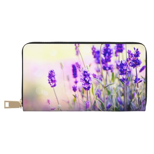 KLMELLMDE Geldbörse Herren Damen Lavendel Blumen Portemonnaie Bedrucktes Kartenetui Multi-Fach (mit Münzfach, Kreditkartenfächern, Geldscheinfach, weiß, Einheitsgröße, Modern von KLMELLMDE