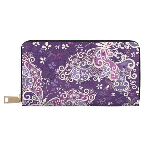 KLMELLMDE Geldbörse Herren Damen Lila Schmetterlinge Portemonnaie Bedrucktes Kartenetui Multi-Fach (mit Münzfach, Kreditkartenfächern, Geldscheinfach, weiß, Einheitsgröße, Modern von KLMELLMDE