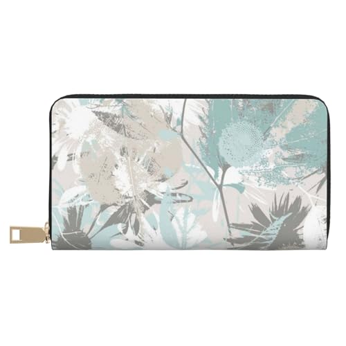 KLMELLMDE Geldbörse Herren Damen Mint Grau Blätter Gedruckt Kartenetui Multi-Fach (mit Münzfach, Kreditkartenfächern, Geldscheinfach, weiß, Einheitsgröße, Modern von KLMELLMDE