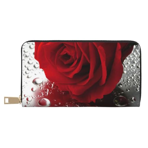 KLMELLMDE Geldbörse Herren Damen Rot Rose Blume Gedruckt Kartenetui Multi-Fach (mit Münzfach, Kreditkartenfächern, Geldscheinfach, weiß, Einheitsgröße, Modern von KLMELLMDE