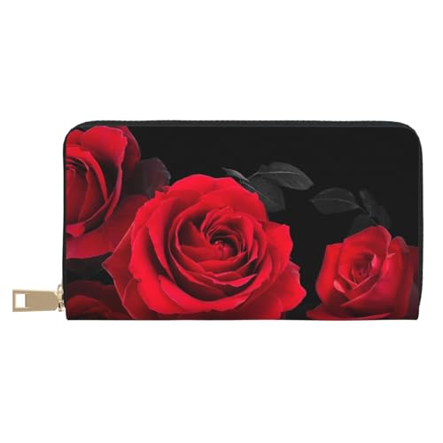 KLMELLMDE Geldbörse Herren Damen Rot Rose Floral Printed Kartenetui Multi-Fach (mit Münzfach, Kreditkartenfächern, Geldscheinfach, weiß, Einheitsgröße, Modern von KLMELLMDE