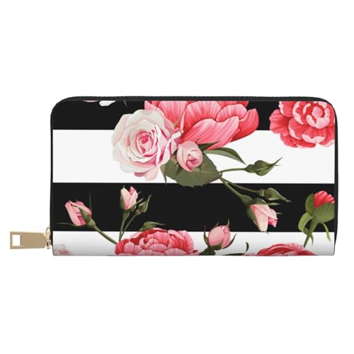 KLMELLMDE Geldbörse Herren Damen Schwarz Weiß Gestreift Blumen Geldbeutel Bedruckt Kartenetui Multi-Fach (mit Münzfach, Kreditkartenfächern, Geldscheinfach, weiß, Einheitsgröße, Modern von KLMELLMDE