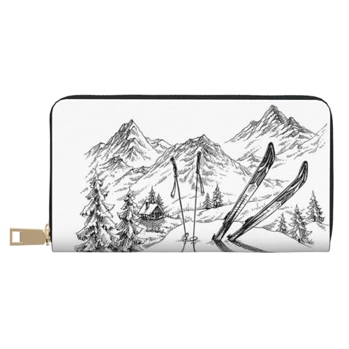 KLMELLMDE Geldbörse Herren Damen Skifahren Thema Geldbeutel Bedrucktes Kartenetui Multi-Fach (mit Münzfach, Kreditkartenfächern, Geldscheinfach, weiß, Einheitsgröße, Modern von KLMELLMDE