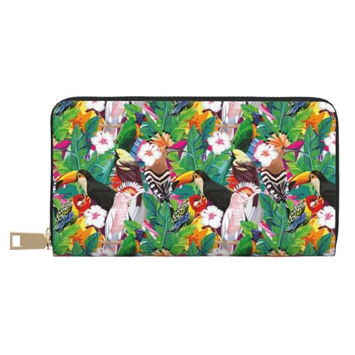 KLMELLMDE Geldbörse Herren Damen Tropische Vögel und Pflanze Blatt Geldbörse Bedrucktes Kartenetui Multi-Fach (mit Münzfach, Kreditkartenfächern, Geldscheinfach, weiß, Einheitsgröße, Modern von KLMELLMDE