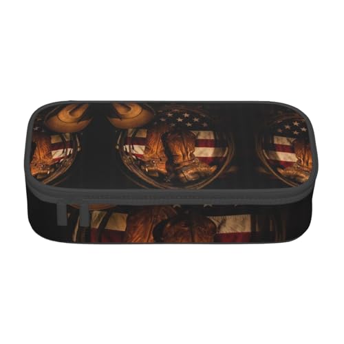 KLMELLMDE Große Kapazität Amerikanische Flagge mit Cowboystiefeln Federmäppchen Organisation Bleistiftbeutel Schule Bleistift Beutel Büro Schreibwaren Organizer Kosmetiktasche von KLMELLMDE